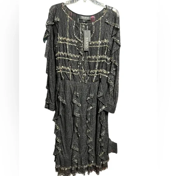 Sachin & Babi Luxury Milha Lace Ruffle Sewuij Accent Middy Dress made in India - Picture 3 of 6